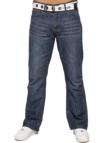 BRAND KRUZE Herren Jeans Bootcut Hose KZ115 ausgestelltes weites Bein Denim Hose alle Taillengrößen mit Gürtel, blau, 34 W/34 L von BRAND KRUZE