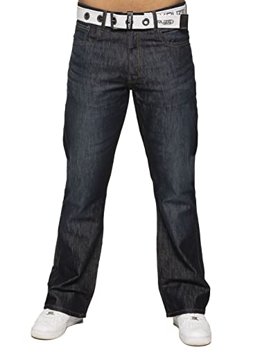 BRAND KRUZE Herren Jeans Bootcut Hose KZ115 ausgestelltes weites Bein Denim Hose alle Taillengrößen mit Gürtel, dunkelblau, 28 W/30 L von BRAND KRUZE