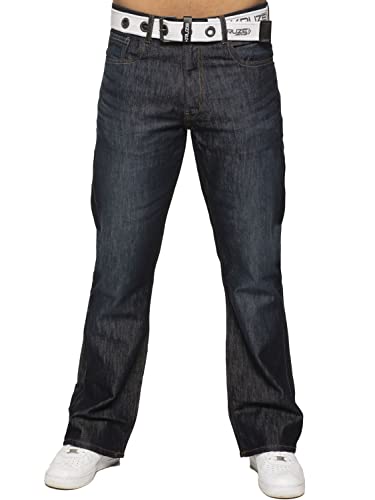 BRAND KRUZE Herren Jeans Bootcut Hose KZ115 ausgestelltes weites Bein Denim Hose alle Taillengrößen mit Gürtel, dunkelblau, 28 W/32 L von BRAND KRUZE