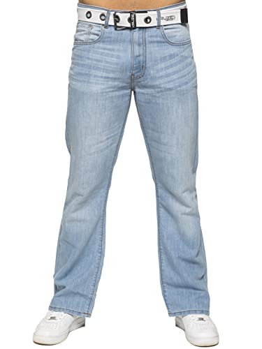 BRAND KRUZE Herren Jeans Bootcut Hose KZ115 ausgestelltes weites Bein Denim Hose alle Taillengrößen mit Gürtel, hellblau, 28 W/32 L von BRAND KRUZE