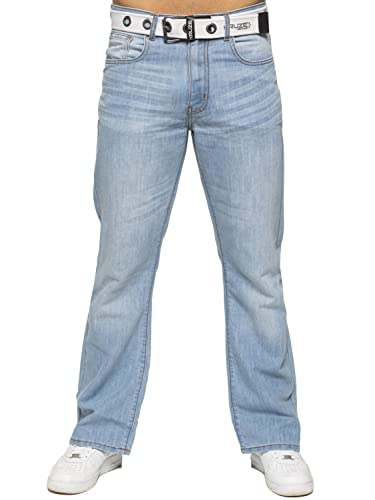 BRAND KRUZE Herren Jeans Bootcut Hose KZ115 ausgestelltes weites Bein Denim Hose alle Taillengrößen mit Gürtel, hellblau, 32 W/30 L von BRAND KRUZE