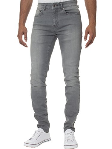 KRUZE Herren Designer Freizeit Markiert Jeans Dehnbar Super Enge Jeans Hose - Herren, grau, 30W x 32L von BRAND KRUZE