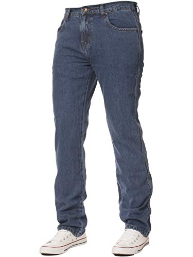 Kruze Herren Straight Leg Basic Jeans Regular Fit Arbeit Denim Hose alle großen Größen, Mid-Stonewash, 42W x 31L von BRAND KRUZE