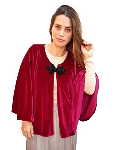 BRANDELIA Damen Samt Jäckchen Cape Oberteil zum Kleid, Abendkleid Hochzeit oder festlicher Kleidung. Handgefertigt in Spanien, Himbeer Rot von BRANDELIA
