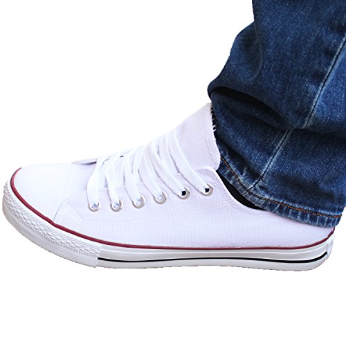 BRANDELIA Weißer Herren Sneaker Canvas Turnschuh, Casual Style Retro Halbschuh. Trendig Sportlicher Schnürer für Männer, Farbe Weiß, Gr.41 von BRANDELIA