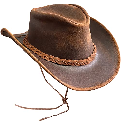 Australischer Lederhut mit geflochtenem Band Original Cowboy Australischer Buschhut (2XL, Braun) von Brandslock