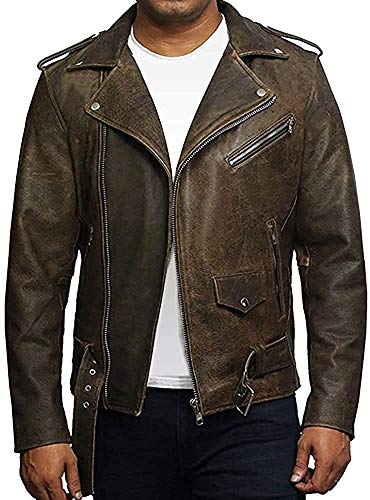 BRANDSLOCK Herren Echtes Leder Biker Jacke Brando Vintage von BRANDSLOCK