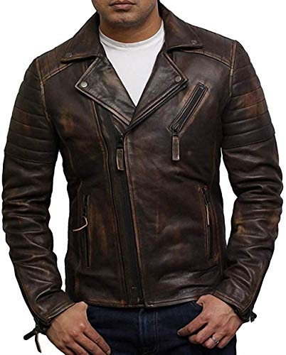 BRANDSLOCK Herren Echtes Leder Kreuz Zip Brando Jacke Vintage Retro von BRANDSLOCK
