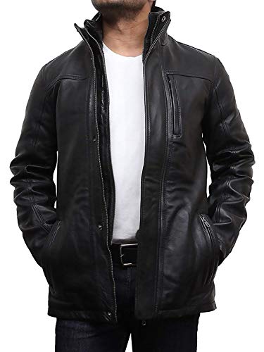 BRANDSLOCK Herren Echtes Leder Stilvolle Biker Parka Mantel Stil Jacke von BRANDSLOCK
