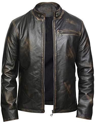 BRANDSLOCK Herren Echtes Rindsleder Biker Jacke Vintage von BRANDSLOCK