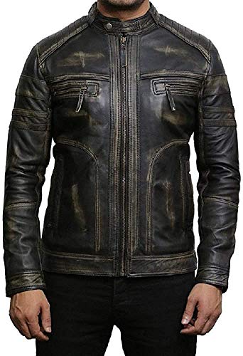 BRANDSLOCK Herren Echtleder Bikerjacke Vintage Retro Distressed von BRANDSLOCK