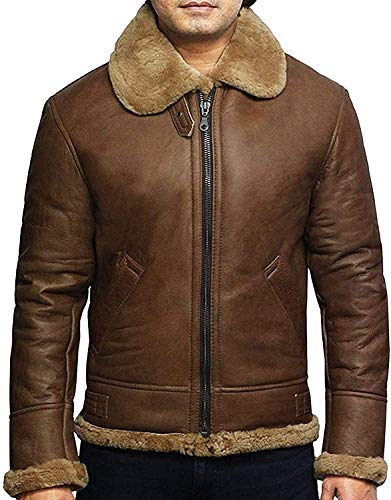 BRANDSLOCK Herren Fliegerjacke B3 WWII Genuine Shearling Schaffell Leder Bomber Fliegerjacke von Brandslock