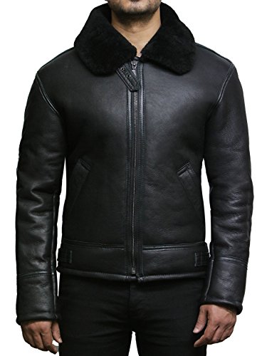 BRANDSLOCK Herren Fliegerjacke B3 WWII Genuine Shearling Schaffell Leder Bomber Fliegerjacke von BRANDSLOCK