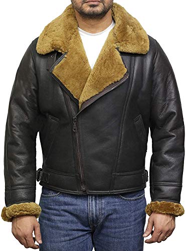 BRANDSLOCK Herren Flying Aviator Echt Shearling Schaffell Leder Bomberjacke von BRANDSLOCK