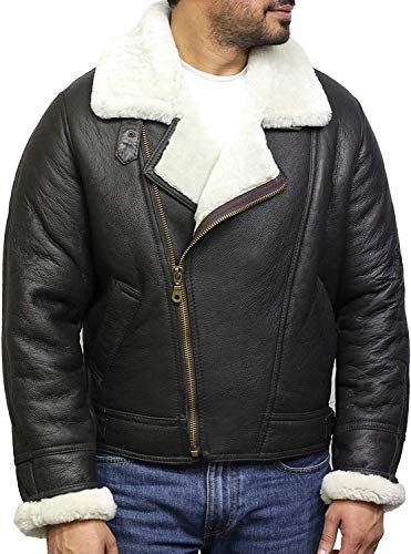 BRANDSLOCK Herren Flying Aviator Echt Shearling Schaffell Leder Bomberjacke von BRANDSLOCK