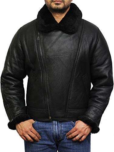 BRANDSLOCK Herren Flying Aviator Echt Shearling Schaffell Leder Bomberjacke von BRANDSLOCK