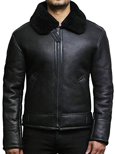 BRANDSLOCK Herren Pilot Aviator B3 WWII Echtes Shearling Schaffell Leder Bomber Flying Jacket von BRANDSLOCK