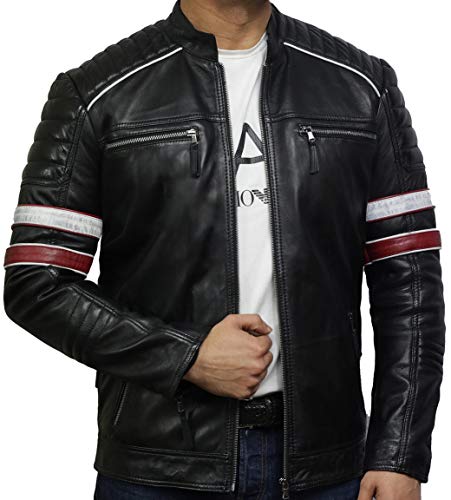 BRANDSLOCK Lederjacke Herren - Cafe Racer Echtes Schaffell Leder Distressed Motorradjacke von BRANDSLOCK