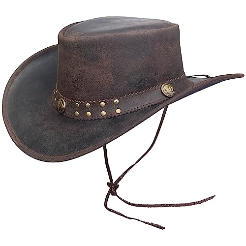 Brandslock Herren Cowboyhut im Vintage-Stil, Schwarz und Braun, breite Krempe, Westernhut, Braun, XXL von BRANDSLOCK