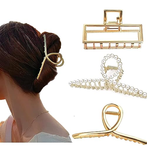 3 Stück Haarstyling-Zubehör für Frauen und Mädchen Haarklammer Große für Damen Haarklammer Rutschfeste Gold Metall Mit Perlen Haarspangen Damen Modisches von BRANGDYMI