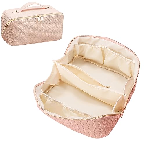 Make Up Tasche Damen Groß Cosmetic Bag Reise Kosmetiktasche Schminktasche Organizer Kosmetiktasche Travel Wasserdichter Lede-Organizer(Rosa) von BRANGDYMI