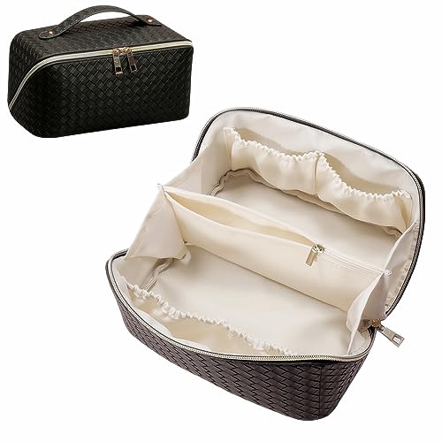 Make Up Tasche Damen Groß Cosmetic Bag Reise Kosmetiktasche Schminktasche Organizer Kosmetiktasche Travel Wasserdichter Lede-Organizer(Schwarz) von BRANGDYMI