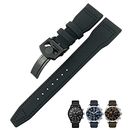 BRART 20 mm, 21 mm, 22 mm, Nylonfaser-Lederarmband, passend für IWC IW377729 IW389001 Big Pilot Watch Grün Blau Schwarz Uhrenarmband, 22 mm, Achat von BRART