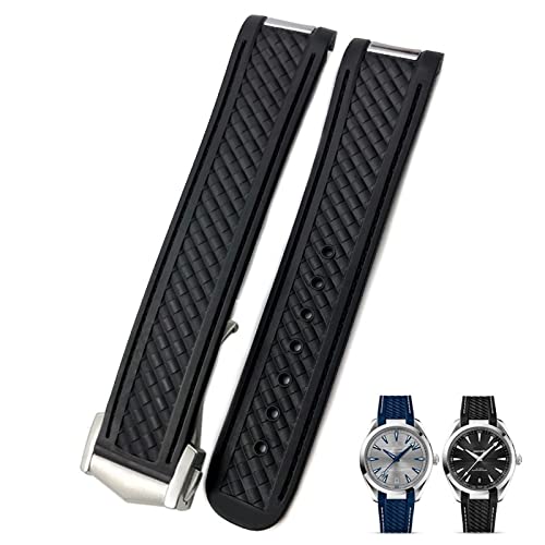 BRART 20 mm gebogenes Gummi-Uhrenarmband, passend für Omega AT150 Aqua Terra Seamaster 300 Stahl-Faltschnalle, Black buckle, Achat von BRART