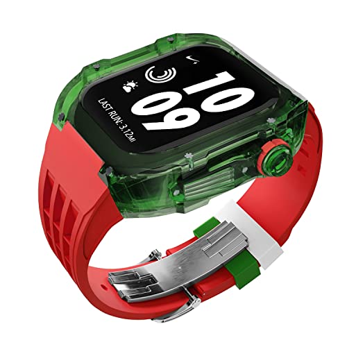 BRART 44/45 mm transparentes Uhrengehäuse, für Apple Watch, Kunststoffhüllen, Silikonband für iWatch-Serie, Fluorkautschuk-Armband, Modifikationsset, For 45mm, Achat von BRART