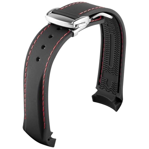 BRART Gummi-Uhrenarmband für Omega Seamaster Uhrenarmbänder mit Faltschnalle, 20 mm / 22 mm, gebogenes Ende, Silikon-Armbänder, 22 mm, Achat von BRART