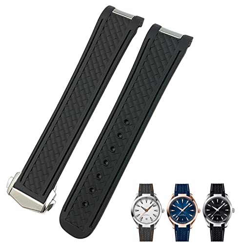 BRART Gummi-Uhrenarmband mit gebogenem Ende, 19 mm, 20 mm, passend für Omega Seamaster 300 AT150 Aqua Terra 8900 Speedmaster Silikon-Uhrenarmbandwerkzeuge, 20 mm, Achat von BRART