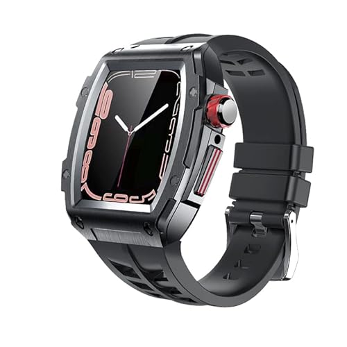 BRART Luxuriöse Schutzhülle und Armband für Apple Watch, Mod Kit 7, 44 mm, 45 mm, Metall-Gummi-Zubehör für iWatch Serie 7, 6, SE, 5, 44 mm, Modifikation (Farbe: Schwarz BR, Größe: 44 mm für 6/5/4/SE), von BRART