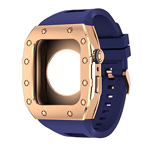 BRART Modifikationsset für iWatch Serie 7, 6, 5, 4 SE, Metallgehäuse, Silikonband für Apple Watch, Gummiband, Stoßfängerabdeckung, 44 mm / 45 mm, 44MM, Achat von BRART