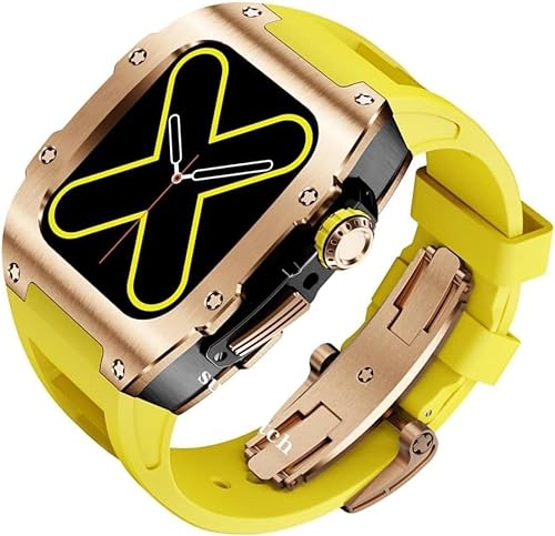 BRART Rm Style Herren-Uhren-Mod-Kit, Titan-Uhrengehäuse + Gummi-Sportbänder, für Apple Watch Serie 8, 7, 45 mm, 6, 5, 4, SE, 44 mm, Silikon-Sportarmband-Umbausatz, für iWatch-Modifikation, For 45mm, von BRART