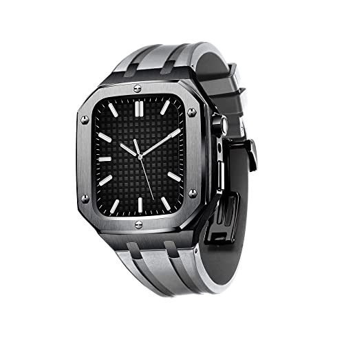 BRART Silikon-Uhrenarmband, Metallgehäuse für Apple Watch Serie 8,45 mm, 44 mm, Mod-Kit, Zubehör, Armbänder für iWatch SE/4/5/6/7 Serie mit Werkzeug, 44MM FOR 6/5/4/SE, Achat von BRART
