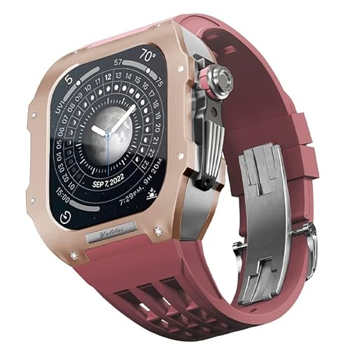 BRART Uhren-Modifikationsset für Apple Watch 6 5 4 SE 44 mm Titangehäuse + Viton-Armband, Luxusgehäuse und Armbandmodifikationsset (Farbe: Dunkelrot 8, Größe: 44 mm), 44MM, Achat von BRART