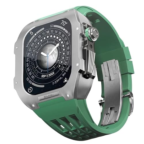 BRART Uhren-Modifikationsset für Apple Watch 6 5 4 SE 44 mm Titangehäuse + Viton-Armband, Luxusgehäuse und Armbandmodifikationsset (Farbe: Grün 9, Größe: 44 mm), 44MM, Achat von BRART