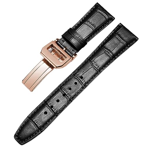 BRART Uhrenarmband für IWC Pilotuhren Portofino Portugieser Herren Armband Uhr Zubehör Echtes Leder Uhr Band Uhr Gürtel Kette, Schwarz-Roségoldschließe 2, 22 mm von BRART