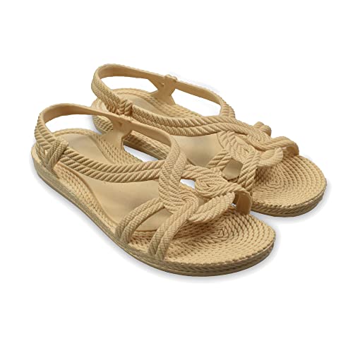BRASILERAS Damen, Kinder Mädchen Zehensandalen Rutschfester bequem Schuhe Strand/Schwimmbad/Stadt beige 38 EU von BRASILERAS