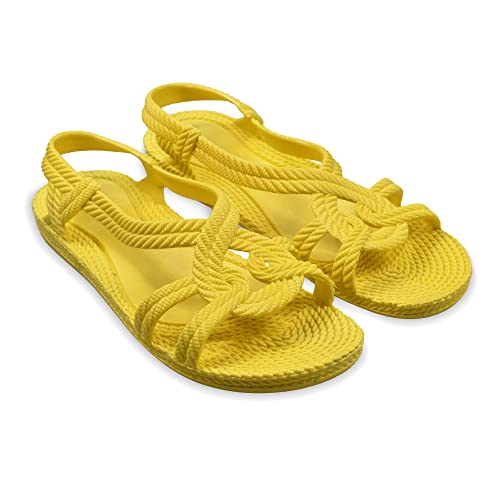 BRASILERAS Damen, Kinder Mädchen Zehensandalen Rutschfester bequem Schuhe Strand/Schwimmbad/Stadt gelb 38 EU von BRASILERAS
