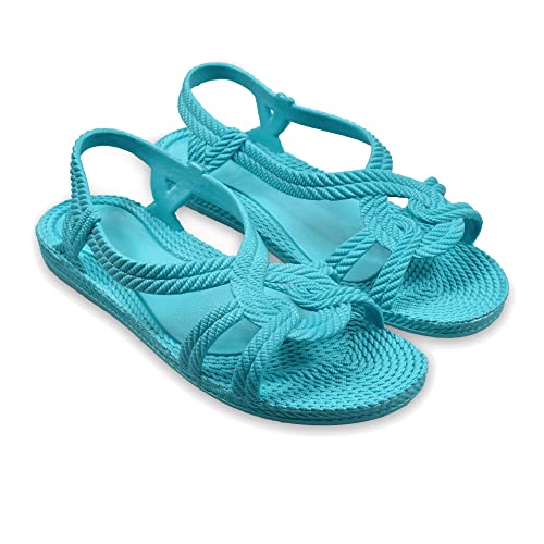 BRASILERAS Damen, Kinder Mädchen Zehensandalen Rutschfester bequem Schuhe Strand/Schwimmbad/Stadt türkis 38 EU von BRASILERAS