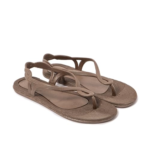 BRASILERAS Damen Zehensandalen mit Rutschfester Sohle bequem Schuhe Strand/Schwimmbad/Stadt braun 40 EU von BRASILERAS
