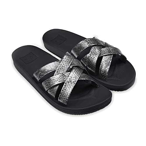 BRASILERAS Damen Zehensandalen mit Rutschfester Sohle bequem Schuhe Strand/Schwimmbad/Stadt Silber 38 EU von BRASILERAS