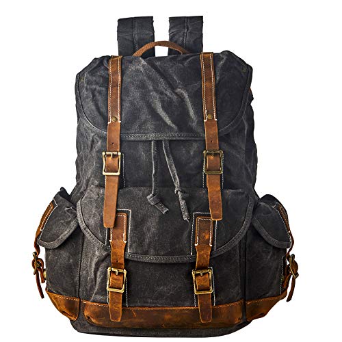 BRASS TACKS Leathercraft Leinen Rucksack Gewachst Leinen Crazy Horse Leder - 15.6 Zoll Laptop Alltag Casual/Business Sport Wanderrucksack Wasserdicht Herren (Grau) von BRASS TACKS Leathercraft