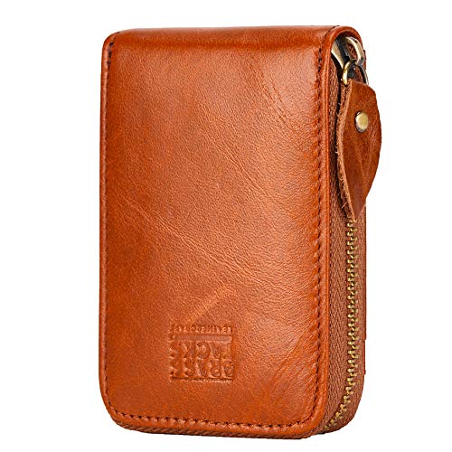 BRASS TACKS Leathercraft Kreditkartenetui Echtleder Vintage RFID-Schutz Reißverschluss Multifächer-Kartenhalter Portmonee Geldbörse Unisex (Dunkelbraun) von BRASS TACKS Leathercraft
