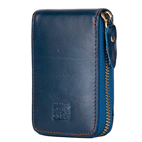 BRASS TACKS Leathercraft Kreditkartenetui Echtleder Vintage RFID-Schutz Reißverschluss Multifächer-Kartenhalter Portmonee Geldbörse Unisex (Marineblau) von BRASS TACKS Leathercraft