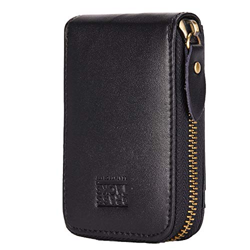 BRASS TACKS Leathercraft Kreditkartenetui Echtleder Vintage RFID-Schutz Reißverschluss Multifächer-Kartenhalter Portmonee Geldbörse Unisex (Schwarz) von BRASS TACKS Leathercraft
