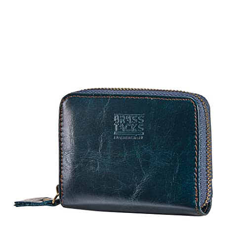 BRASS TACKS Leathercraft Kreditkartenetui Echtleder Vintage RFID-Schutz Reißverschluss Multifächer-Kartenhalter Portmonee Geldbörse Unisex Tall (Grün) von BRASS TACKS Leathercraft