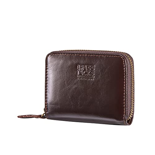 BRASS TACKS Leathercraft Kreditkartenetui Echtleder Vintage RFID-Schutz Reißverschluss Multifächer-Kartenhalter Portmonee Geldbörse Unisex Tall (Hellbraun) von BRASS TACKS Leathercraft