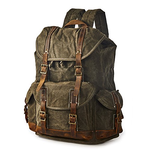 BRASS TACKS Leathercraft Rucksack aus Leder Laptoprucksack Fahrradrucksack Trekkingrucksack Lederrucksack Canvas Segeltuch Damen Herren (Dunkelbraun) von BRASS TACKS Leathercraft